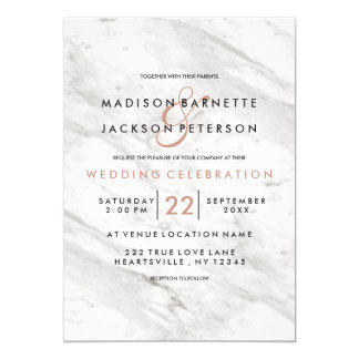 White Marble Rose Gold Modern Wedding Invitations