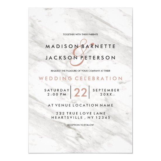 White Marble Rose Gold Modern Wedding Invitations