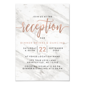 White Marble & Rose Gold Modern Wedding Reception Card