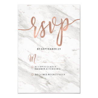 White Marble & Rose Gold Modern Wedding RSVP Card