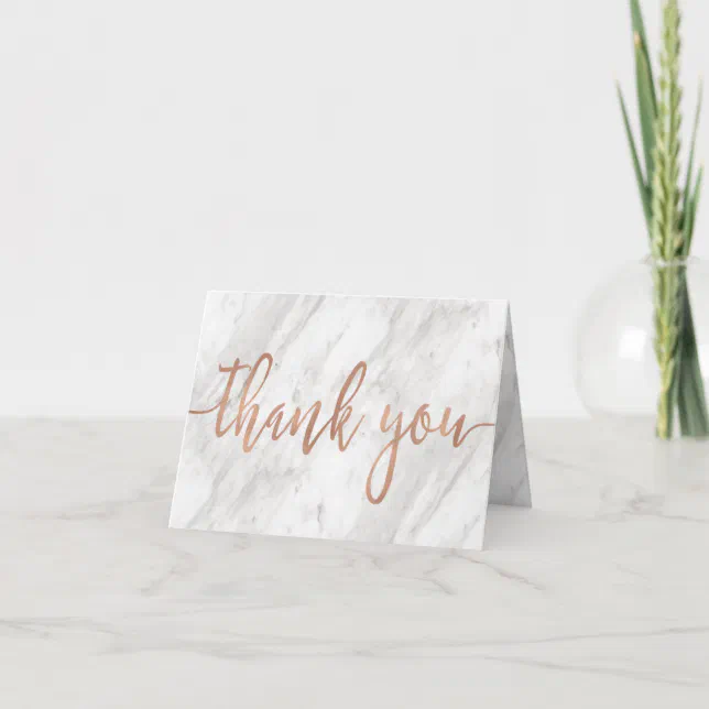 White Marble & Rose Gold Modern Wedding Thank You Card | Zazzle
