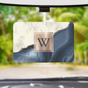 White Marble Rose Gold Navy Blue Agate Monogram Air Freshener