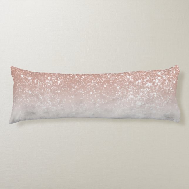 White Marble Rose Gold Ombre Glitter Glam #1 Body Pillow (Front)