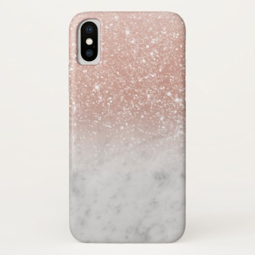 White Marble Rose Gold Ombre Glitter Glam 1 iPhone X Case