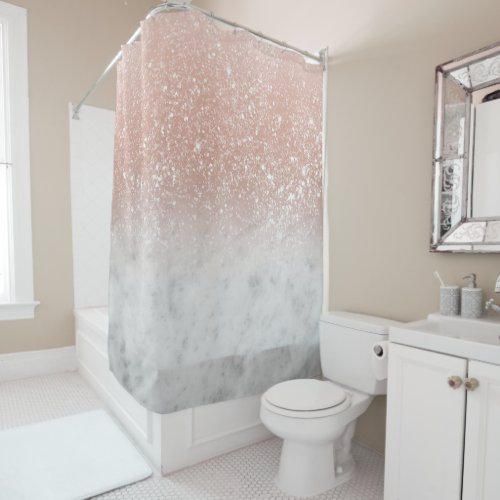 White Marble Rose Gold Ombre Glitter Glam 1 Shower Curtain