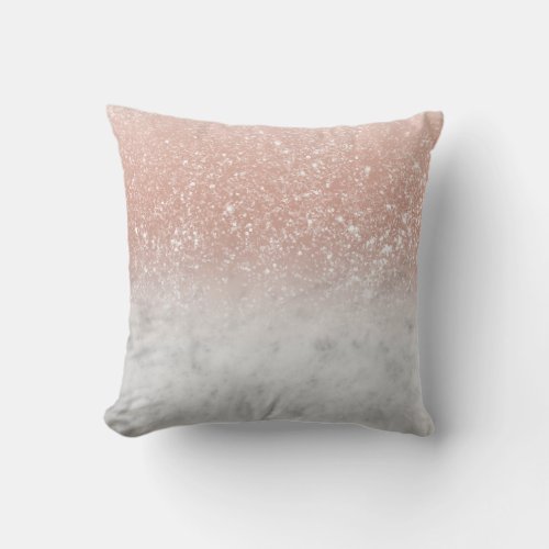 White Marble Rose Gold Ombre Glitter Glam 1 Throw Pillow