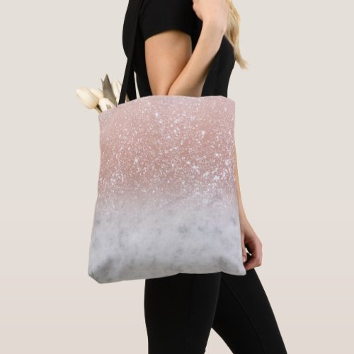White Marble Rose Gold Ombre Glitter Glam 1 Tote Bag
