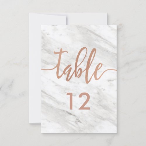 White Marble Rose Gold Table Number Seating Chart