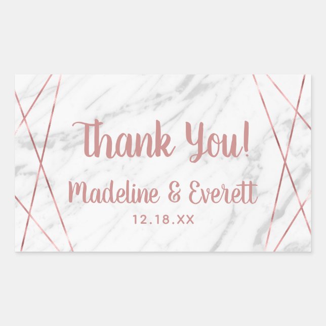 White Marble Rose Gold Triangle Wedding Thank You Rectangular Sticker (Front)