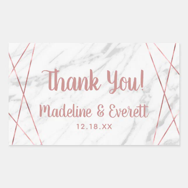 White Marble Rose Gold Triangle Wedding Thank You Rectangular Sticker ...