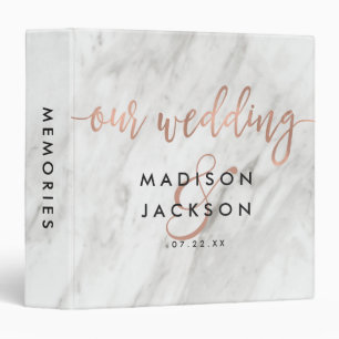 White Marble & Rose Gold Wedding Photo Album 3 Ring Binder