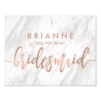 White Marble & Rose Gold Will You Be My Bridesmaid Card