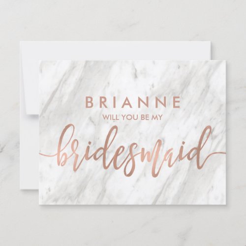 White Marble  Rose Gold Will You Be My Bridesmaid Invitation
