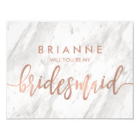 White Marble & Rose Gold Will You Be My Bridesmaid Invitation