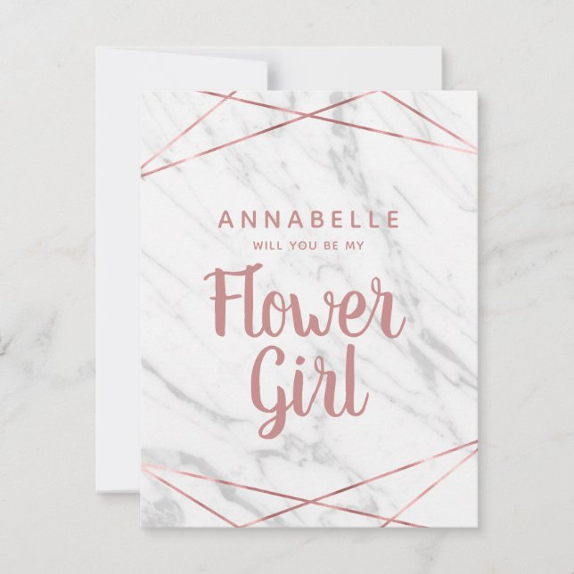 White Marble Rose Gold Will You Be My Flower Girl Invitation (Front)