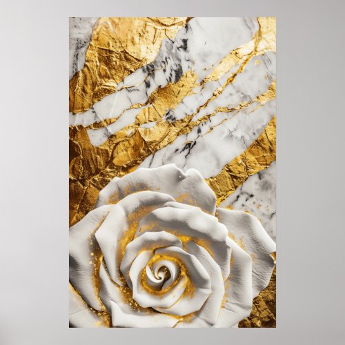 White marble rose with gold details By Jean_Claude Poster