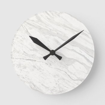 White Marble Round Clock by GermanEmpire at Zazzle
