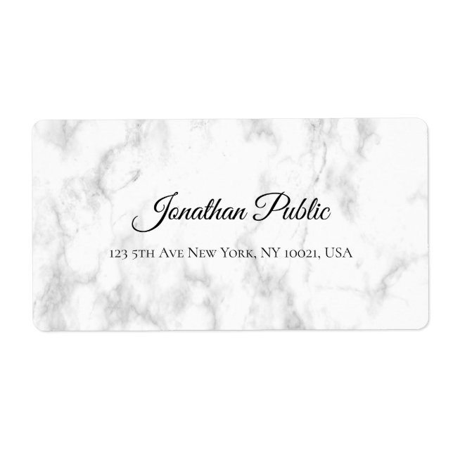 White Marble Script Luxurious Elegant Shipping Label (Front)