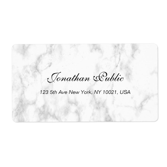 White Marble Script Luxury Professional Shipping Label (Front)
