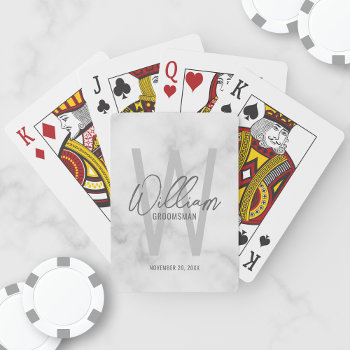 White Marble Script Personalized Groomsmen Playing Cards by manadesignco at Zazzle