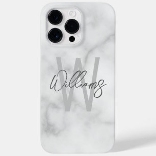 White Marble Script Personalized Monogram and Name Case-Mate iPhone 14 Pro Max Case