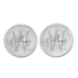 White Marble Script Personalized Monogram and Name Cufflinks