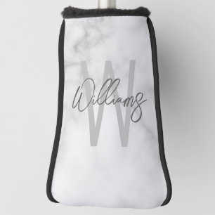 White Marble Script Personalized Monogram and Name Golf Head Cover