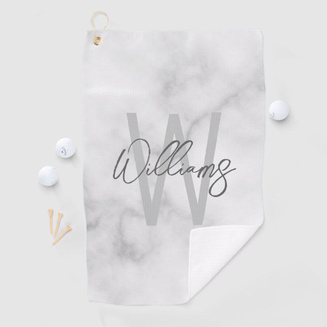 White Marble Script Personalized Monogram and Name Golf Towel (InSitu)
