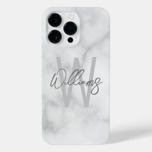 White Marble Script Personalized Monogram and Name iPhone 14 Pro Max Case