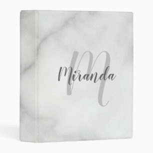 White Marble Script Personalized Monogram and Name Mini Binder