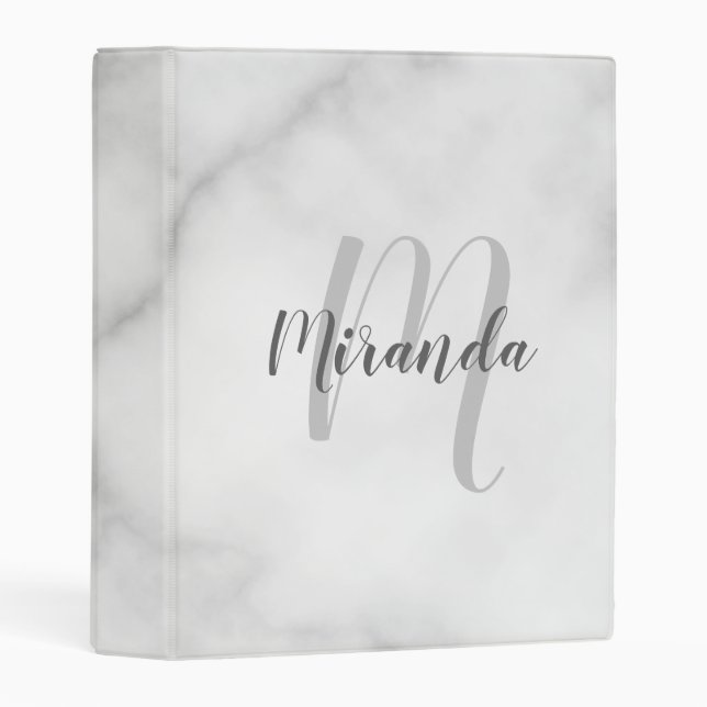 White Marble Script Personalized Monogram and Name Mini Binder (Front/Spine)
