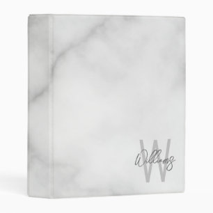 White Marble Script Personalized Monogram and Name Mini Binder