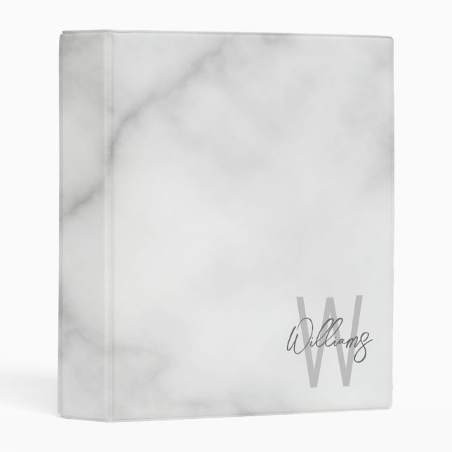 White Marble Script Personalized Monogram and Name Mini Binder (Front/Spine)