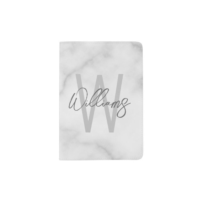 White Marble Script Personalized Monogram and Name Passport Holder (Front)