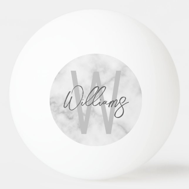 White Marble Script Personalized Monogram and Name Ping Pong Ball (Front)