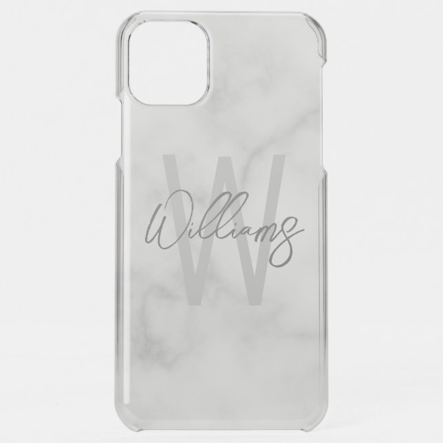 White Marble Script Personalized Monogram and Name Uncommon iPhone Case (Back)