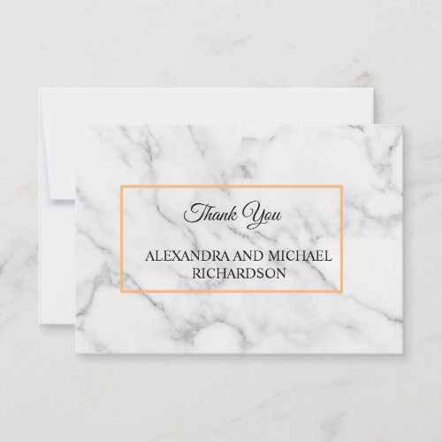 White Marble Script Thank You Card