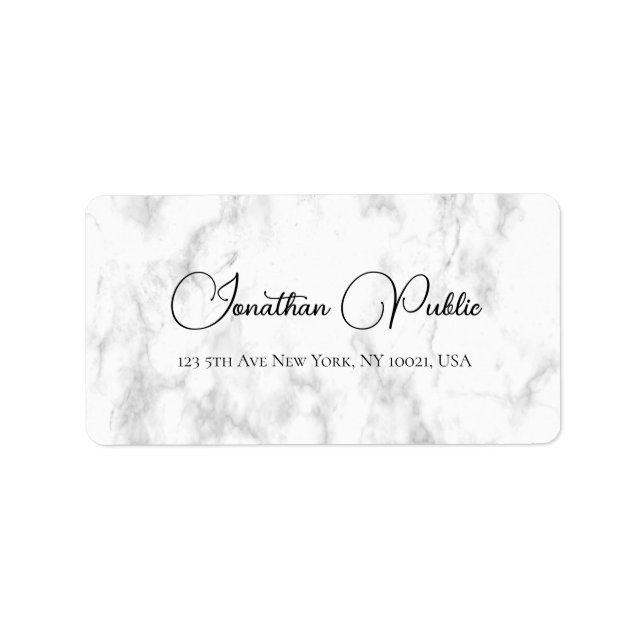 White Marble Script Typography Template Address Label (Front)