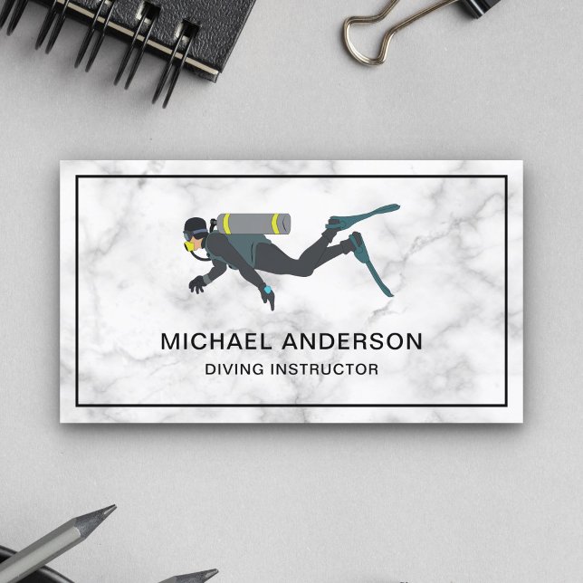White Marble Scuba Diving Instructor Business Card (Creator Uploaded)