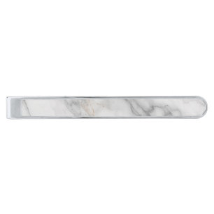 White Marble Silver Finish Tie Bar