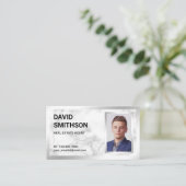 White Marble Silver Foil Real Estate Realtor Photo Business Card (Standing Front)