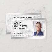 White Marble Silver Foil Real Estate Realtor Photo Business Card (Front/Back)