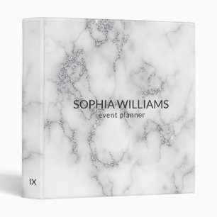 White Marble Silver Glitter 3 Ring Binder
