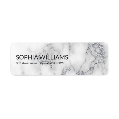 White Marble Silver Glitter Label