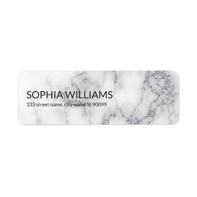 White Marble Silver Glitter Label (Front)