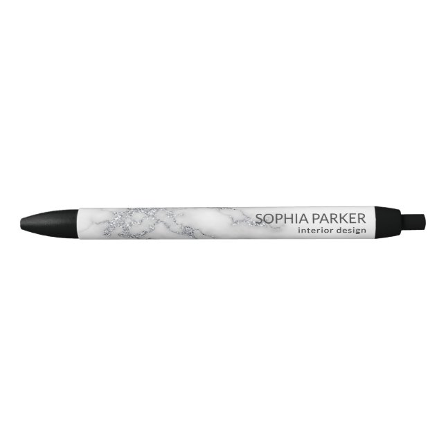 White Marble Silver Glitter Pen (Front)