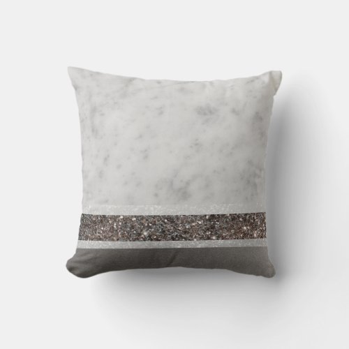 White Marble Silver Glitter Stripe Glam 1 Throw Pillow