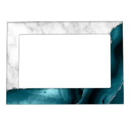 White Marble Silver Glitter Teal Blue Agate Magnetic Frame