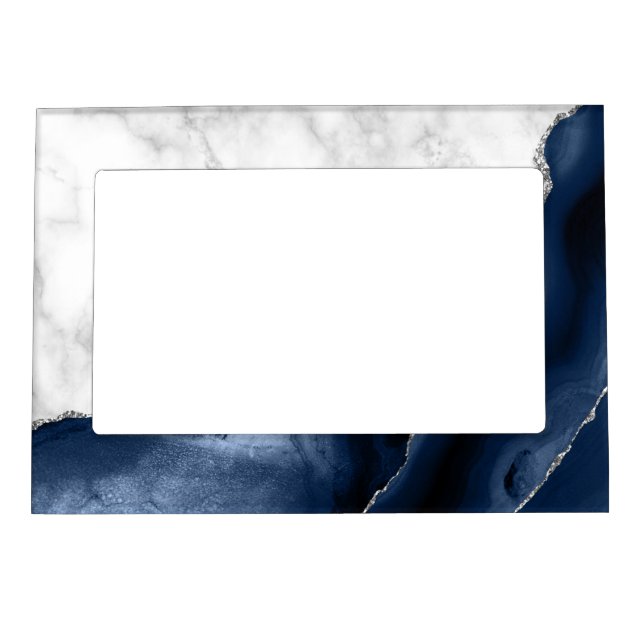 White Marble Silver Navy Blue Agate Magnetic Frame (Front)