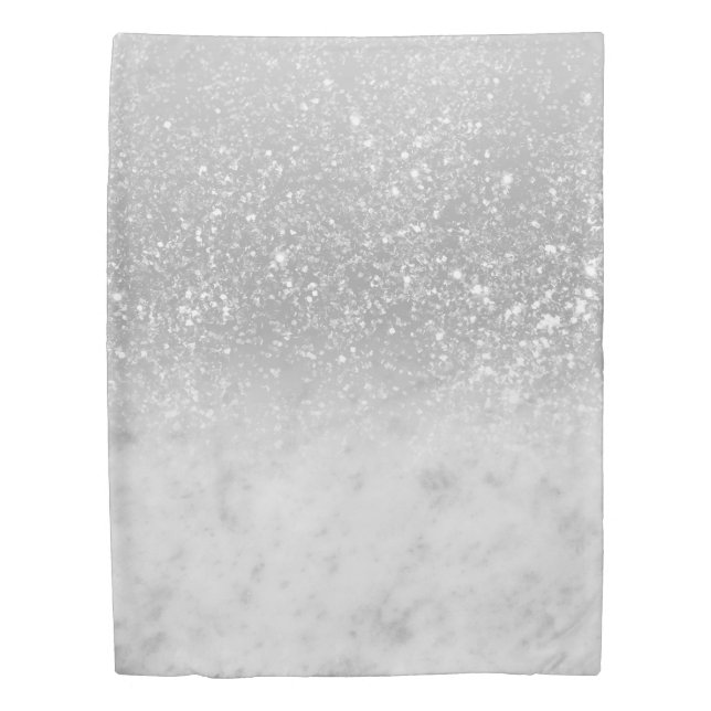 White Marble Silver Ombre Glitter Glam #1 Duvet Cover (Front)